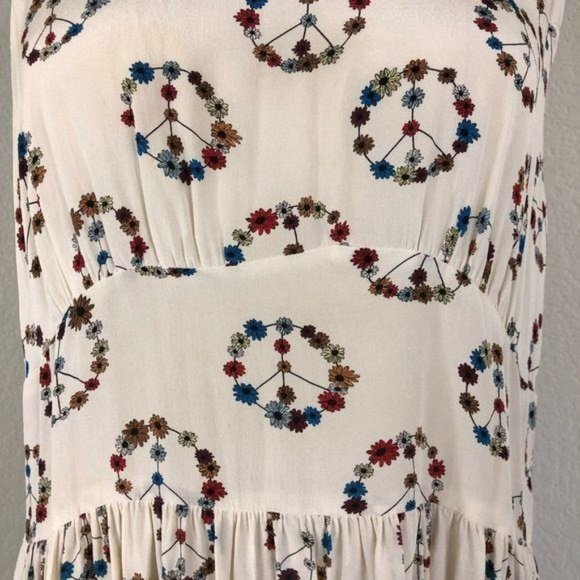 Sandro Replay Printed Silk Dress in Ecru Peace Sig - Picture 5 of 10